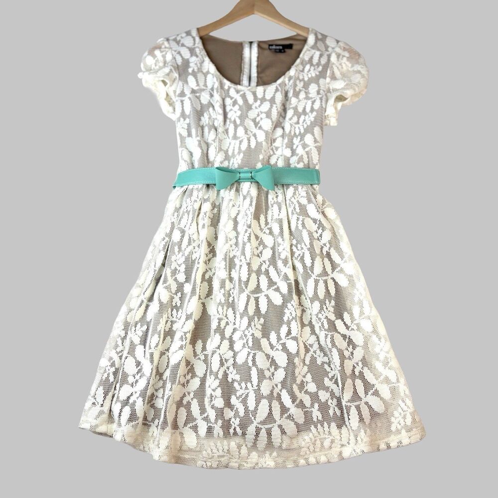 Lace Dress Girls 7 Ivory Bow Belt Coquette Communion Easter Special Occasion